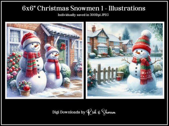 6x6 Christmas Snowmen 1-4 JPEG: Festive Design Assets