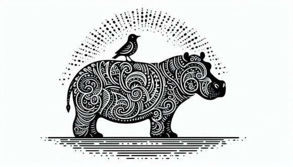 Charming Hippo with Bird Clipart: A Versatile Design Asset
