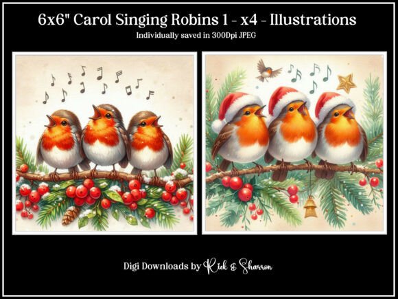 Charming Robins: 6x6 Carol Singing Designs for Creative Projects