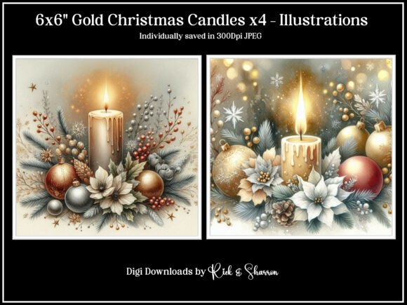 Elegant Gold Christmas Candles X4 Illustrations for Designers