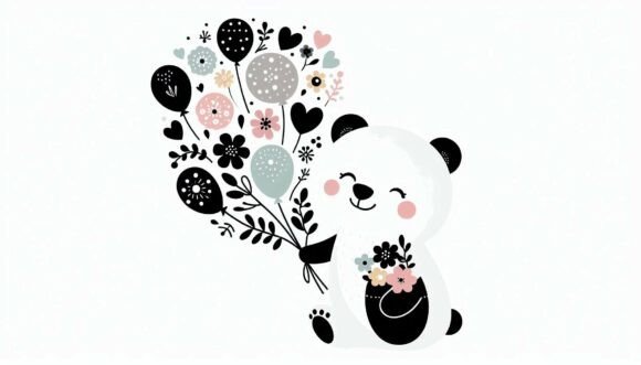 Enhance Your Projects with Bear Holding Balloons Clipart