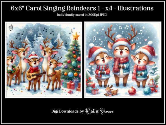 Festive Vector Design: Carol Singing Reindeers Set