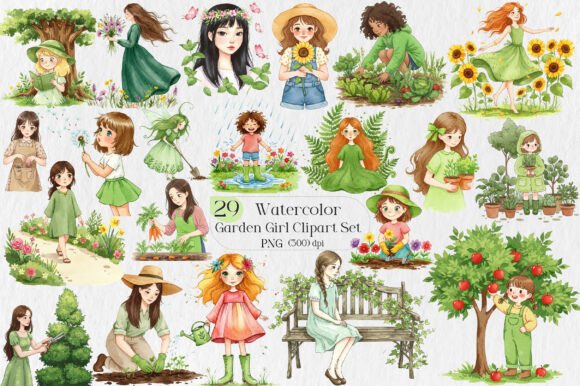 Garden Girl Clipart Set: A Versatile Asset for Modern Design