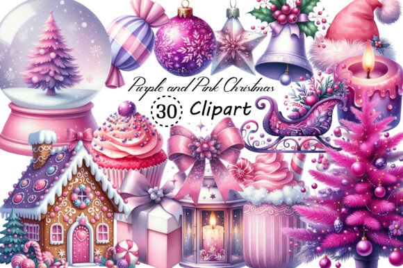 Infuse Festive Elegance with Purple and Pink Christmas Clipart
