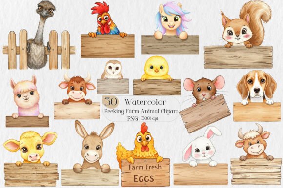 Peeking Farm Animal PNG Clipart: Charming Assets for Modern Design