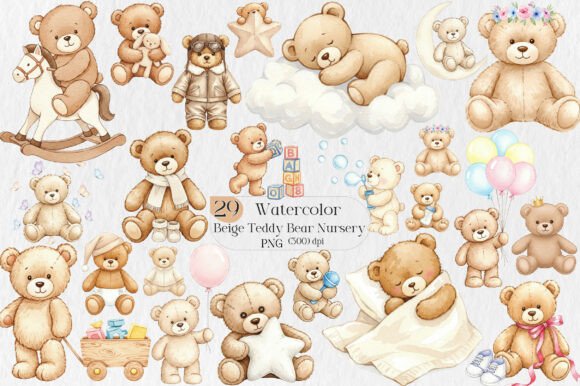 Watercolor Beige Teddy Bear Nursery PNG: A Design Essential
