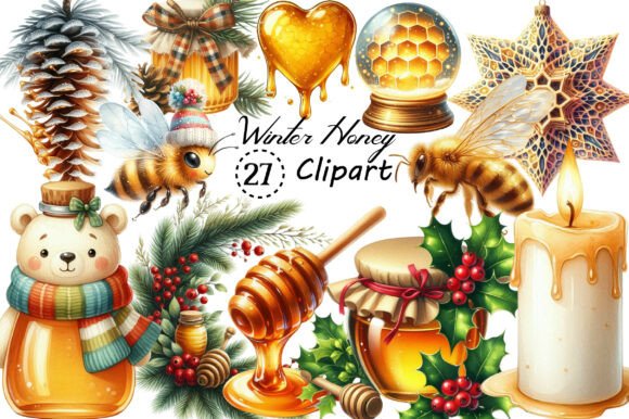 Watercolor Winter Honey Clipart for Modern Design