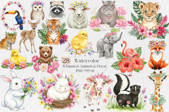 Whimsical Animals & Floral Clipart for Creative Design