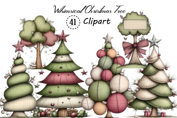 Whimsical Christmas Tree Clipart Bundle for Creative Design